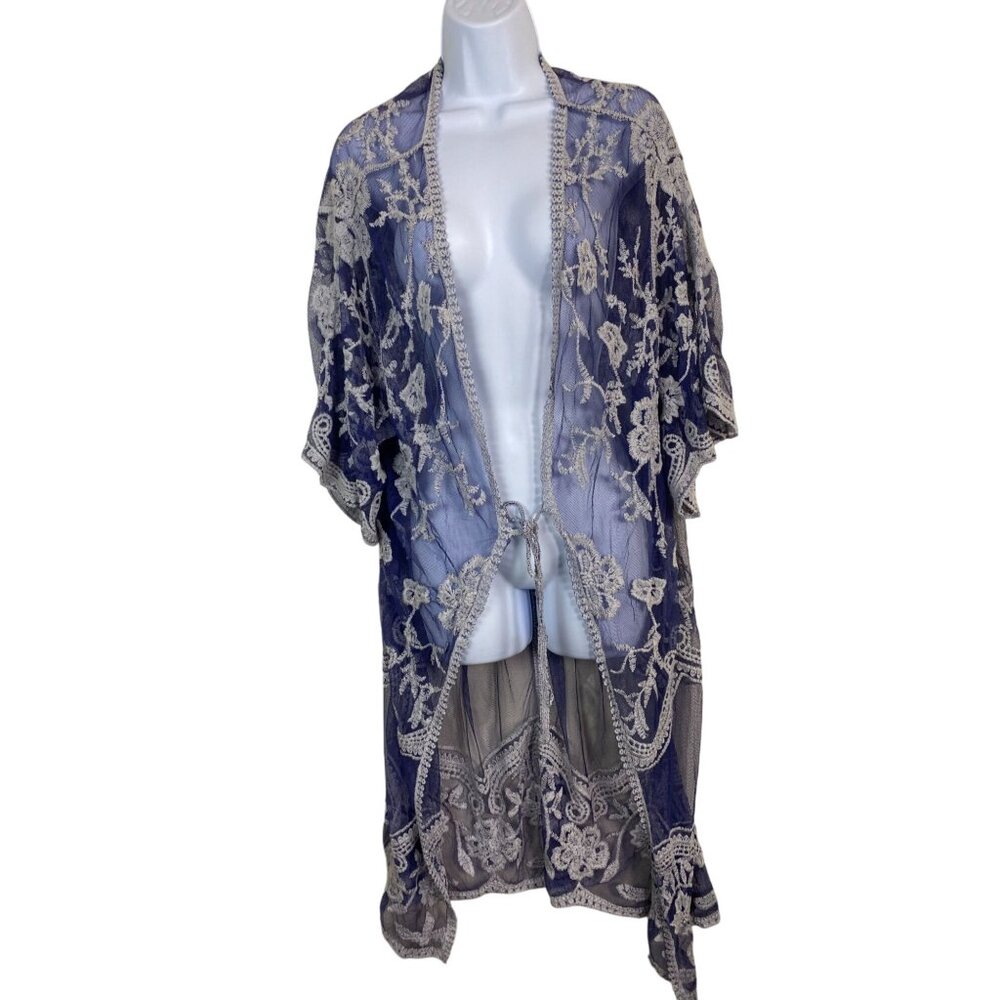 Vince‎ Camuto Missy Sheer Lace Embroidered Kimono Cardigan Cover- Up OS Medium